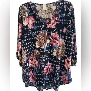 Acting Pro Women’s V-Neck Floral Flowy Blouse Size 2X